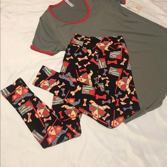 Lularoe Outfit Classic T & Leggings dogs NWT Gray - Picture 2 of 8